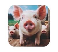 Set di 6 sottobicchieri per bevande, simpatici, con stampa di maiale, in pelle, protezione per tavolo, scrivania, resistenti al calore, per scrivania, cucina, ufficio