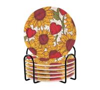 Set di 6 sottobicchieri per tavolino da caffè con girasole e cartoni animati per San Valentino, per tavolo in legno