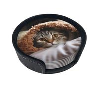 Set di 6 sottobicchieri per tazze da tè in pelle con gatto sotto coperta sottobicchieri per tazza da cucina bar decorazione per la casa regalo di inaugurazione della casa