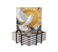 Set di 6 sottobicchieri quadrati in ceramica per bevande, con supporto in metallo, motivo: colomba, sole, arte, sottobicchiere, tappetino protettivo da tavolo per la decorazione della casa