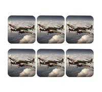 Set di 6 sottobicchieri quadrati in pelle PU per bevande, tavolino da caffè, protezione per tavolo aereo della seconda guerra mondiale, decorazione per la casa, sottobicchieri