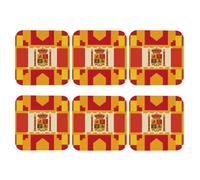 Set di 6 sottobicchieri quadrati in pelle PU per bevande, tavolino da caffè, protezione per tavolo con motivo a bandiera spagnola, decorazione per la casa