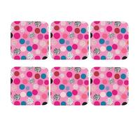 Set di 6 sottobicchieri quadrati in pelle PU per bevande, tavolino da caffè, protezione per tavolo con pois rosa pazzi, decorazione per la casa