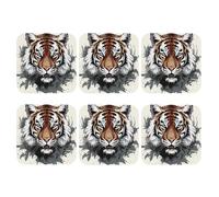 Set di 6 sottobicchieri quadrati in pelle PU per bevande, tavolino da caffè, protezione per tavolo con tigre scarabocchiata in bianco e nero, decorazione per la casa