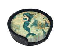 Set di 6 sottobicchieri retrò a forma di sirena per bevande, in pelle, sottobicchieri, sottobicchieri, per tazza, cucina, bar, decorazione per la casa, regalo di inaugurazione della casa