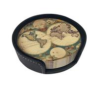 Set di 6 sottobicchieri retrò con mappa del mondo per bevande, in pelle, sottobicchieri, sottobicchieri, per tazza, cucina, bar, decorazione per la casa, regalo di inaugurazione della casa