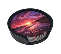 Set di 6 sottobicchieri rosa con tramonto sulla spiaggia per bevande, in pelle, sottobicchieri, sottobicchieri, per tazza da cucina, bar, decorazione per la casa, regalo di inaugurazione della casa