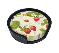 Set di 6 sottobicchieri rotondi con stampa di fragole per birra, vino, caffè, cucina, bar, ufficio
