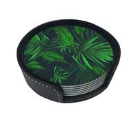 Set di 6 sottobicchieri rotondi con stampa di piante della giungla tropicale, in pelle PU, con supporto, per casa, ufficio, cucina
