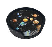 Set di 6 sottobicchieri rotondi con supporto, motivo: pianeti, stelle e Via Lattea, adatto per tavoli, soggiorni, cucine.