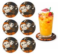 Set di 6 sottobicchieri rotondi da 10 cm - Design scimmie abbracciate ispirato alla storia del punch - Sottobicchieri decorativi e originali per bevande fredde, protezione da tavolo
