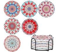 Set di 6 sottobicchieri rotondi in ceramica con supporto, sottobicchieri assorbenti, con base in sughero antiscivolo e cuscinetto in pietra in ceramica, per tazze, bicchieri da vino, casa, cucina e