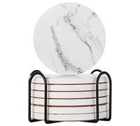 Set di 6 sottobicchieri rotondi in ceramica stile marmo, con base in sughero e supporto, adatti per tipi di tazze, tavolo in legno, 10,5 cm (marmo)