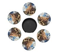 Set di 6 sottobicchieri rotondi in pelle Anime Castle Sky, resistenti al calore e alle macchie, con supporto portaoggetti, ideali per sala da pranzo, cucina e ufficio.