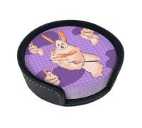 Set di 6 sottobicchieri rotondi in pelle con coniglietto Wacky Bunny - Sottobicchieri per bevande con supporto (9,9 cm) per casa e cucina