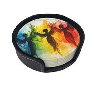 Set di 6 sottobicchieri rotondi in pelle con fata rossa, gialla e blu, sottobicchieri con supporto, per bevande, protezione da tavolo, decorazione per bar e caffè