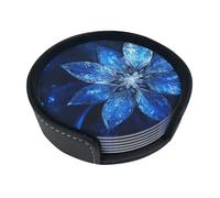 Set di 6 sottobicchieri rotondi in pelle con motivo floreale e ombre blu scuro, sottobicchieri con supporto, per bevande, protezione da tavolo, decorazione per bar e caffè