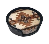 Set di 6 sottobicchieri rotondi in pelle con motivo nativo americano, sottobicchieri per bevande con supporto (9,9 cm), per la cucina di casa