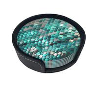 Set di 6 sottobicchieri rotondi in pelle con stampa a squame di sirena e vassoio in pelle per casa e ufficio