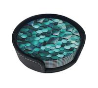 Set di 6 sottobicchieri rotondi in pelle con stampa a squame di sirena, tappetini protettivi da tavolo per casa, bar, ufficio