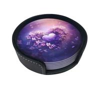 Set di 6 sottobicchieri rotondi in pelle con stampa amore viola con supporto per casa, ufficio, bar