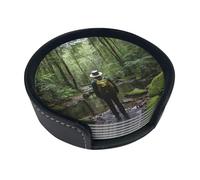 Set di 6 sottobicchieri rotondi in pelle con stampa giungla tropicale Wilderness Jungle con supporto per casa, ufficio, bar