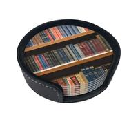 Set di 6 sottobicchieri rotondi in pelle con stampa, per libreria, per casa, bar, ufficio