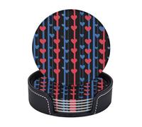 Set di 6 sottobicchieri rotondi in pelle con supporto a forma di cuore linea verticale sottobicchieri per tavolo da caffè antiaderenti decorazione per la casa