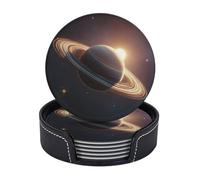 Set di 6 sottobicchieri rotondi in pelle con supporto con anello di Saturno, pianeta, sottobicchieri, per bevande, tazze, tappetini, sottobicchieri, assorbenti, antiscivolo, per tavolino, cucina, bar