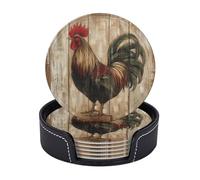 Set di 6 sottobicchieri rotondi in pelle con supporto in campagna con gallo, sottobicchiere, decorazione per tavolino da caffè