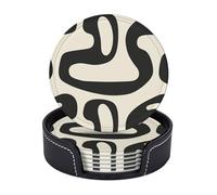 Set di 6 sottobicchieri rotondi in pelle con supporto, metà secolo, nero, mandorla, crema, sottobicchieri da caffè, tovagliette lavabili per tazze, cucina, decorazione per la casa