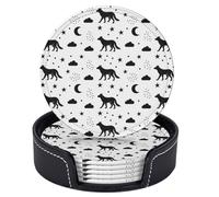 Set di 6 sottobicchieri rotondi in pelle con supporto, motivo: luna crescente, stella e nuvola, per bevande, resistenti al calore, per proteggere il tavolo, decorazioni per la casa, cucina e regalo di