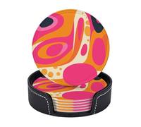 Set di 6 sottobicchieri rotondi in pelle con supporto per tazza arancione metà secolo sottobicchiere tazza di caffè sottobicchiere tazza di calore tovaglietta