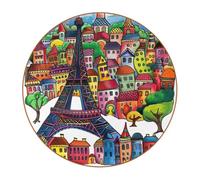 Set di 6 sottobicchieri rotondi in pelle in microfibra, decorazione per ristoranti, Torre Eiffel con stampa colorata, tappetini per tavolino da caffè per la maggior parte delle tazze