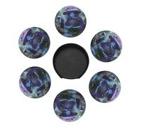 Set di 6 sottobicchieri rotondi in pelle Magic Mushrooms, resistenti al calore e alle macchie, con supporto portaoggetti, ideali per sala da pranzo, cucina e ufficio.