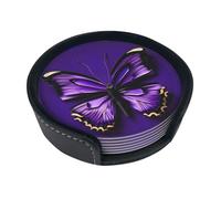 Set di 6 sottobicchieri rotondi in pelle PU con stampa farfalla viola con scatola portaoggetti per cucina ufficio tavolo da pranzo