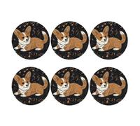 Set di 6 sottobicchieri rotondi in pelle PU per bevande, tavolino da caffè, decorazione per la casa, protezione da tavolo e sottobicchieri a forma di Corgi che ama la musica