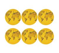 Set di 6 sottobicchieri rotondi in pelle PU per bevande, tavolino da caffè, protezione da tavolo con mappa del mondo gialla, decorazione per la casa