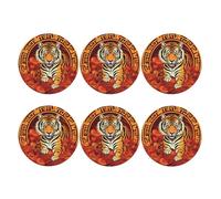 Set di 6 sottobicchieri rotondi in pelle PU per bevande, tavolino da caffè, protezione da tavolo e decorazioni per la casa con scritta "Prosperità nell'anno della tigre"