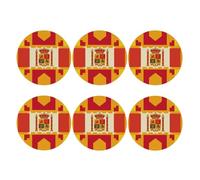Set di 6 sottobicchieri rotondi in pelle PU per bevande, tavolino da caffè, protezione per tavolo con motivo a bandiera spagnola, decorazione per la casa