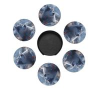 Set di 6 sottobicchieri rotondi in pelle Siberian Husky, resistenti al calore e alle macchie, in PU, con supporto portaoggetti, ideali per sala da pranzo, cucina e ufficio.