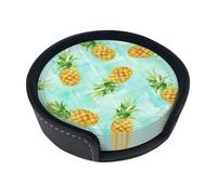 Set di 6 sottobicchieri rotondi in pelle sintetica con ananas alla moda, per casa, cucina, bar, caffè, birra, tè, protezione da tavolo