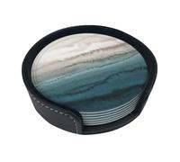 Set di 6 sottobicchieri rotondi in pelle sintetica con scritta "Within The Tides", per cucina, bar, caffè, birra, tè, protezione da tavolo