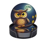 Set di 6 sottobicchieri rotondi per bevande, in pelle PU, con supporto, il sottobicchiere solare della famiglia per tazza