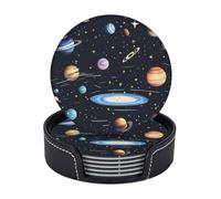 Set di 6 sottobicchieri rotondi per bevande, in pelle PU, con supporto, il sottobicchiere solare della famiglia per tazza