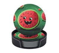 Set di 6 sottobicchieri rotondi per bevande, in pelle PU, con supporto, sottobicchiere Schnauzer ben educato per tazza