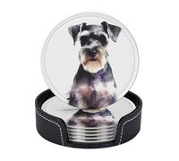 Set di 6 sottobicchieri rotondi per bevande, in pelle PU, con supporto, sottobicchiere Schnauzer ben educato per tazza