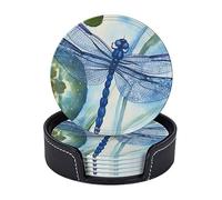 Set di 6 sottobicchieri rotondi per bevande, in pelle PU, con supporto, verde tropicale giungla vegetale, sottobicchiere per tazza da bere