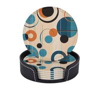 Set di 6 sottobicchieri rotondi per bevande in pelle PU per tavolino da caffè, set di sottobicchieri per tazze con cerchi di metà secolo, tappetino decorativo per la casa