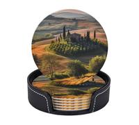 Set di 6 sottobicchieri rotondi per bevande, per tavolino da caffè, con paesaggio toscano, alberi, fattoria, set di sottobicchieri per tazze, tappetino decorativo per la casa.